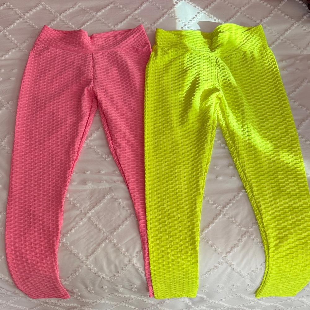 Amazon Pink and Yellow Textured Leggings